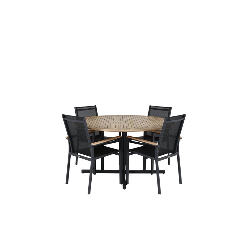 Cruz Dining Table - Black Steel / Acacia (teak look) ø140cm, Texas Chair - Black/Teak_4