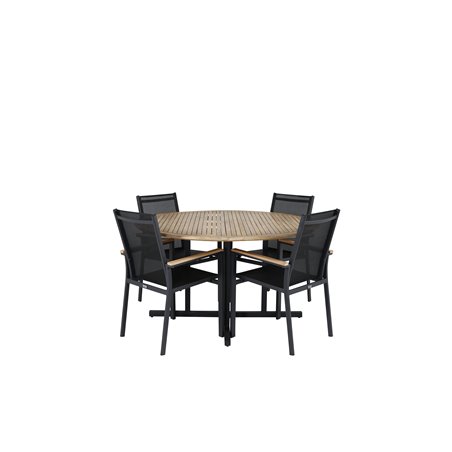 Cruz Dining table - Black Steel / Acacia (teak look) ø140cm, Texas Chair  - Black/Teak_4