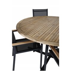 Cruz Dining table - Black Steel / Acacia (teak look) ø140cm, Texas Chair  - Black/Teak_4