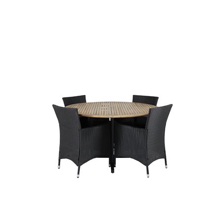 Cruz Dining table - Black Steel / Acacia (teak look) ø140cm, Knick Armchair  - Black_4