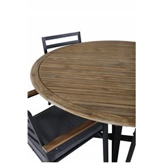 Cruz Dining table - Black Steel / Acacia (teak look) ø140cm, Brasilia Karmstol (stapelbar) - Svart Alu / Teak_4