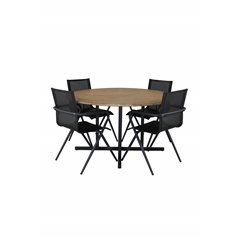 Cruz Dining Table - Black Steel / Acacia (teak look) ø140cm, Alina Dining Chair - Black Alu / Black Textilene_4