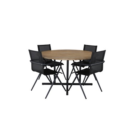 Cruz Dining Table - Black Steel / Acacia (teak look) ø140cm, Alina Dining Chair - Black Alu / Black Textilene_4