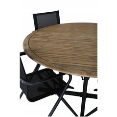 Cruz Dining Table - Black Steel / Acacia (teak look) ø140cm, Alina Dining Chair - Black Alu / Black Textilene_4