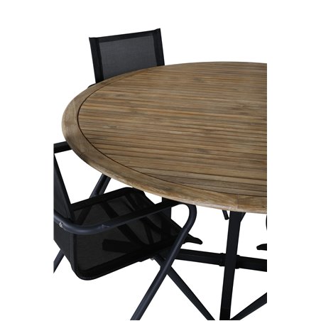 Cruz Dining Table - Black Steel / Acacia (teak look) ø140cm, Alina Dining Chair - Black Alu / Black Textilene_4