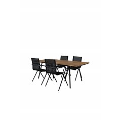 Chan Dining Table - Black Steel / Acacia (teak look) - 200cm+Alina Dining Chair - Black Alu / Black Textilene_4