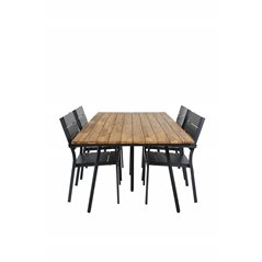 Chan Dining Table - Black Steel / Acacia (teak look) - 200cm+Levels Chair (stackable) - Black Alu / Black Aintwood_4