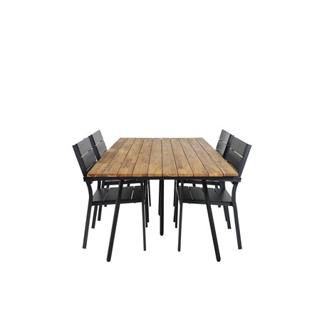 Chan Dining Table - Black Steel / Acacia (teak look) - 200cm+Levels Chair (stackable) - Black Alu / Black Aintwood_4