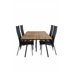 Chan Dining Table - Black Steel / Acacia - 200cm+Copacabana Recliner Chair - Black/Black_4