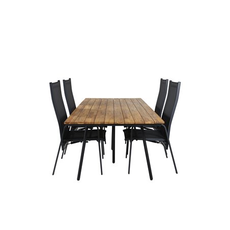 Chan Dining Table - Black Steel / Acacia - 200cm+Copacabana Recliner Chair - Black/Black_4