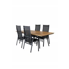 Chan Dining Table - Black Steel / Acacia - 200cm+Copacabana Recliner Chair - Black/Black_4