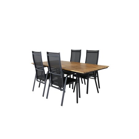 Chan Dining Table - Black Steel / Acacia - 200cm+Copacabana Recliner Chair - Black/Black_4