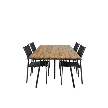 Chan Dining Table - Black Steel / AcaciaSanTorini Arm Chair Black Alu/Black Textilene (käytetty)