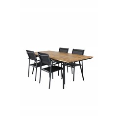 Chan Dining Table - Black Steel / AcaciaSanTorini Arm Chair Black Alu/Black Textilene (käytetty)