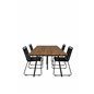 Chan Dining Table - Black Steel / Acacia - Lindos Stacking Chair - Black Alu / Black Rope