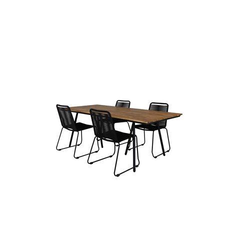 Chan spisebord - sort stål / akacie (teak-look) - 200 cm + Lindos stabelstol - sort alu / sort reb_4