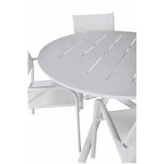 Alma Dining Table - White Alu - ø120cm, Santorini Arm Chair (Stackable)  - White Alu / White Textilene_4