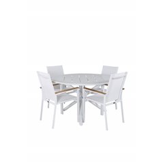 Alma Dining Table - White Alu - ø120cm, Texas Chair - White/Teak_4