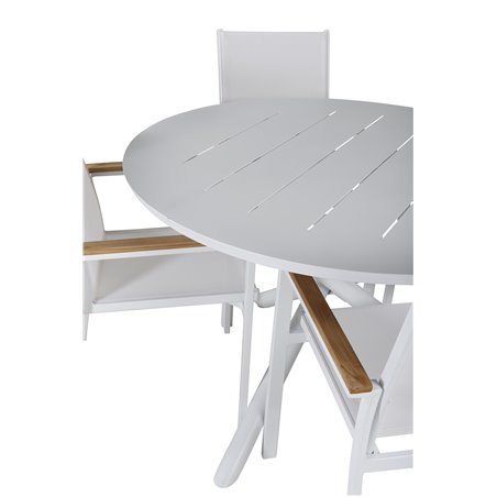 Alma Dining Table - White Alu - ø120cm, Texas Chair - White/Teak_4