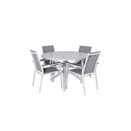 Alma Dining Table - White Alu - ø120cm, Parma Chair - White/Grey_4