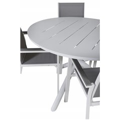 Alma Dining Table - White Alu - ø120cm, Parma Chair - White/Grey_4