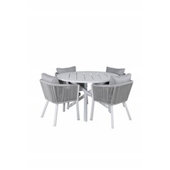 Alma Dining Table - White Alu - ø120cm, Virya Dining Chair - White Alu / Grey cushion  _4