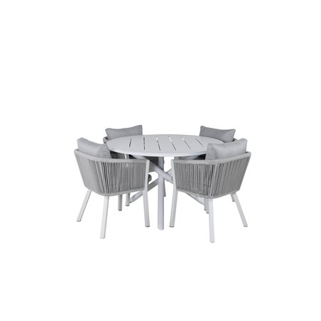 Alma Dining Table - White Alu - ø120cm, Virya Dining Chair - White Alu / Grey cushion  _4