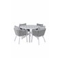 Alma Dining Table - White Alu - ø120cm, Virya Dining Chair - White Alu / Grey Cushion