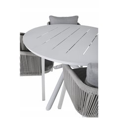 Alma Dining Table - White Alu - ø120cm, Virya Dining Chair - White Alu / Grey Cushion