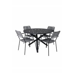 Alma Dining Table - Black Alu - ø120cm, Lindos Armchair - Black Alu / Grey Rope_4