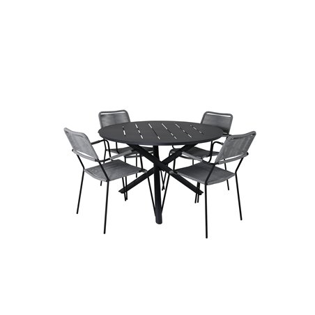 Alma Dining Table - Black Alu - ø120cm, Lindos Armchair - Black Alu / Grey Rope_4