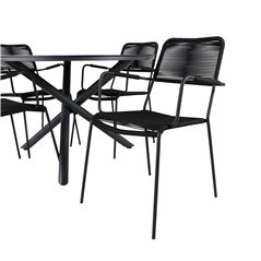 Alma Dining Table - Black Alu - ø120cm, Lindos Armchair - Black Alu / Black Rope_4