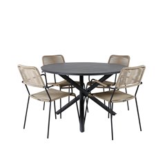 Alma Dining Table - Black Alu - ø120cm, Lindos - Armchair - Black Alu / Latte Rope_4