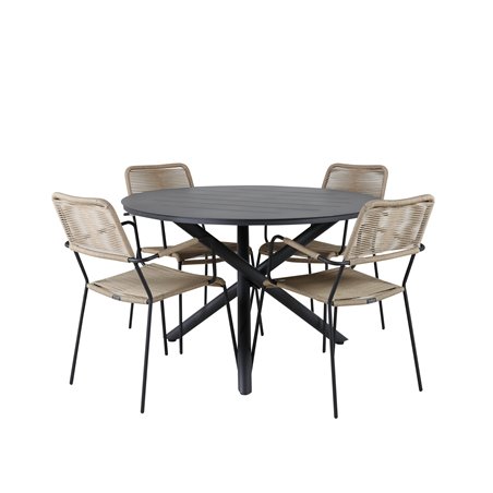 Alma Dining Table - Black Alu - ø120cm, Lindos - Armchair - Black Alu / Latte Rope_4