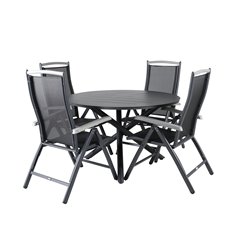 Alma Dining Table - Black Alu - ø120cm, Albany 5:pos Chair  - Black/Black_4