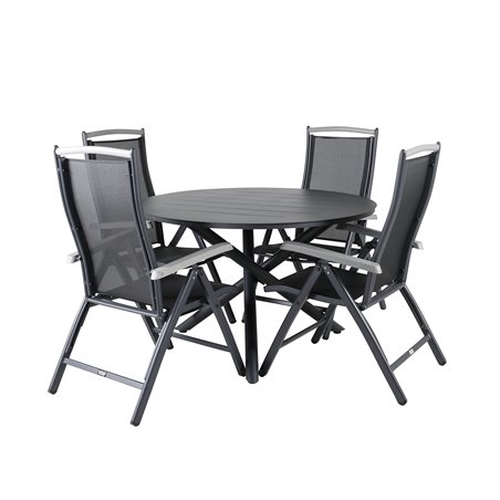 Alma Dining Table - Black Alu - ø120cm, Albany 5:pos Chair  - Black/Black_4