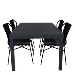 Marbella-pöytä 160/240 - Black/Black, Julian Dining Chair - Black Steel / Black Rope 4 4 4