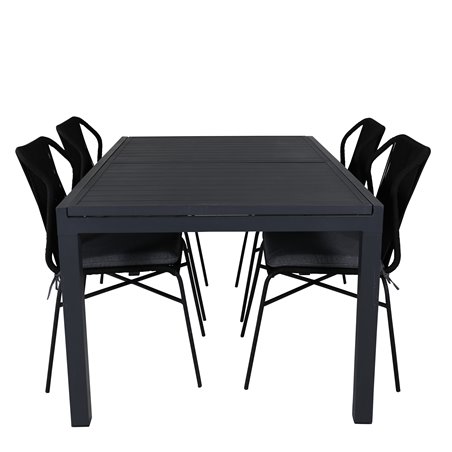 Marbella-pöytä 160/240 - Black/Black, Julian Dining Chair - Black Steel / Black Rope 4 4 4