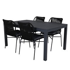 Marbella-pöytä 160/240 - Black/Black, Julian Dining Chair - Black Steel / Black Rope 4 4 4