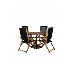 Cot Dining Table - Black steel / Acacia (teaklook) - ø100cm+Little John foldable Chair - Rope / Acacia_4