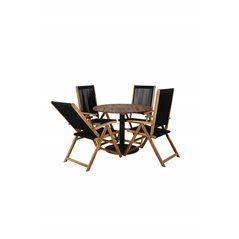 Cot Dining Table - Black steel / Acacia (teaklook) - ø100cm+Little John foldable Chair - Rope / Acacia_4