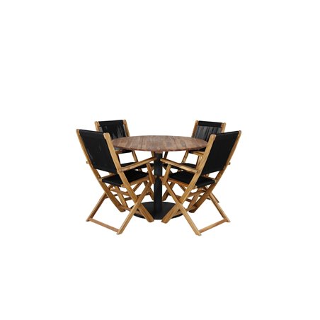 Cot Dining Table - Black steel / Acacia (teaklook) - ø100cm+Peter foldable chair - rope / Acacia_4