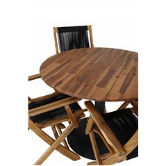 Cot Dining Table - Black steel / Acacia (teaklook) - ø100cm+Peter foldable chair - rope / Acacia_4