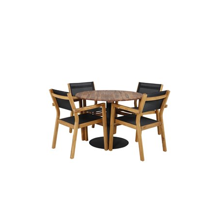 Cot Dining Table - Black steel / Acacia (teaklook) - ø100cm+Venice Stackingchair - Teak / Black textilene_4