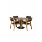 Cot Dining Table - Black Steel / Acacia (teaklook) - ø100cm + Venice Stackingchair Teak/Black Textilene