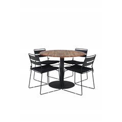 Cot Dining Table - Black steel / Acacia (teaklook) - ø100cm+Lina Dining Chair - Black_4