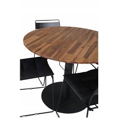 Cot Dining Table - Black steel / Acacia (teaklook) - ø100cm+Lina Dining Chair - Black_4