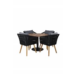 Cot Dining Table - Black steel / Acacia (teaklook) - ø100cm+Chania Armchair - Black/Acacia_4