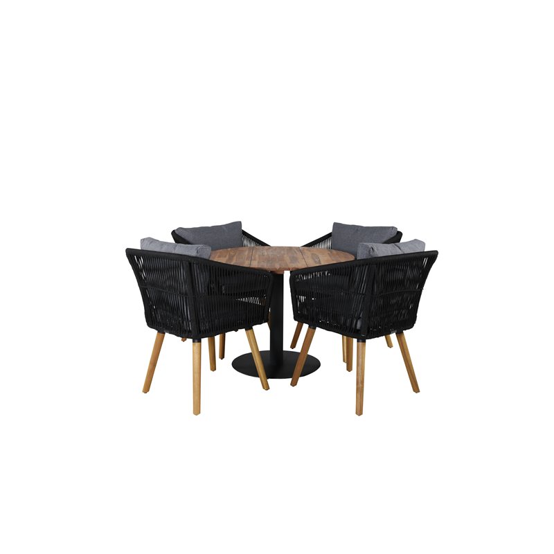 Cot Dining Table - Black Steel / Acacia (teaklook) - ø100cm+Chania Armchair