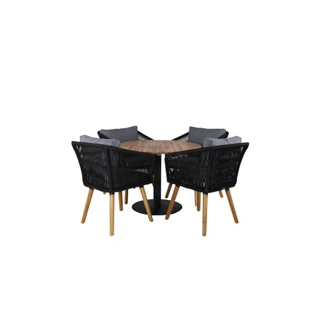 Cot Dining Table - Black Steel / Acacia (teaklook) - ø100cm+Chania Armchair